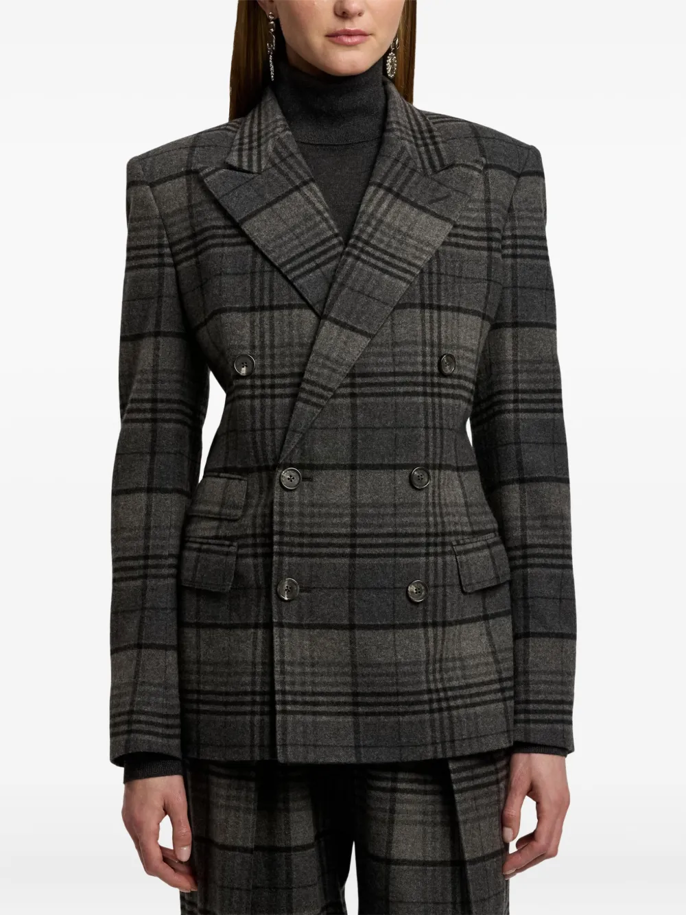 Ralph Lauren Kent Double-breasted Checked Wool Blazer In Gray