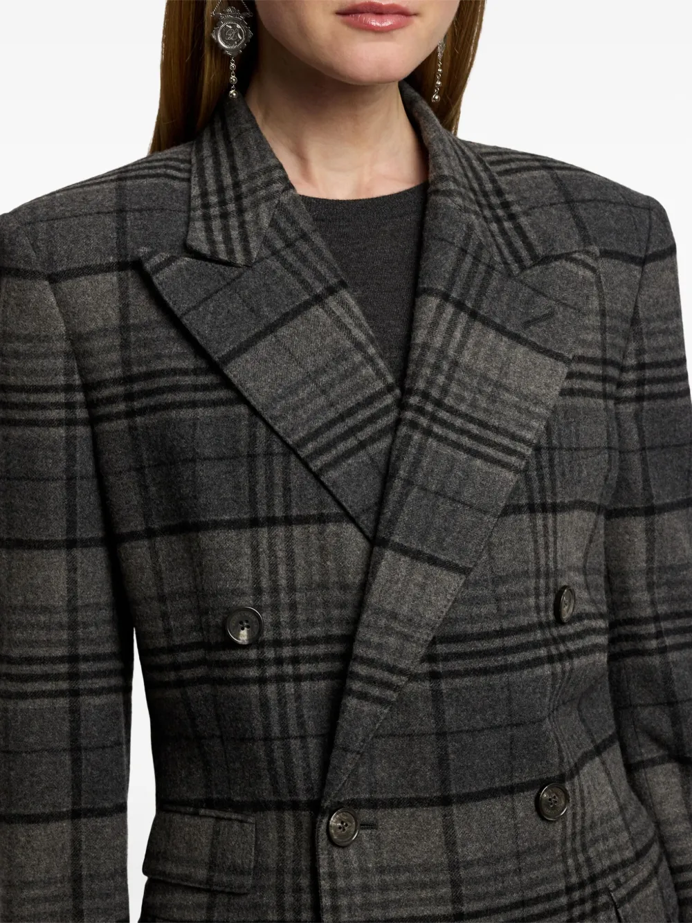 Ralph Lauren Kent Double-breasted Checked Wool Blazer In Gray