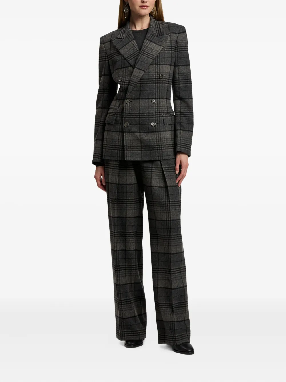 Ralph Lauren Kent Double-breasted Checked Wool Blazer In Gray