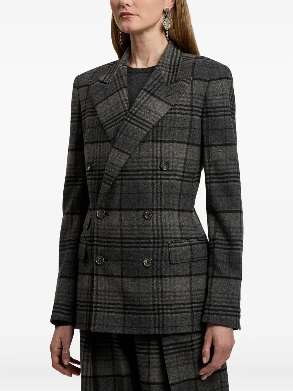 Ralph Lauren Kent Double-breasted Checked Wool Blazer In Gray