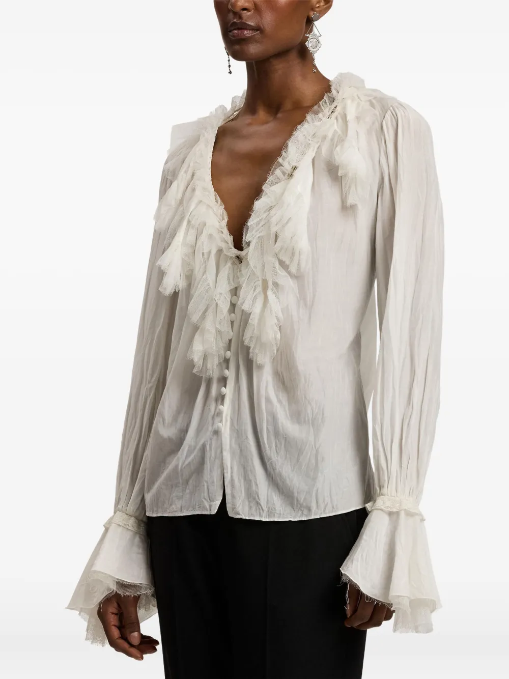 Ralph Lauren Kensley Ruffle-detail Bell-sleeve Blouse In Neutral
