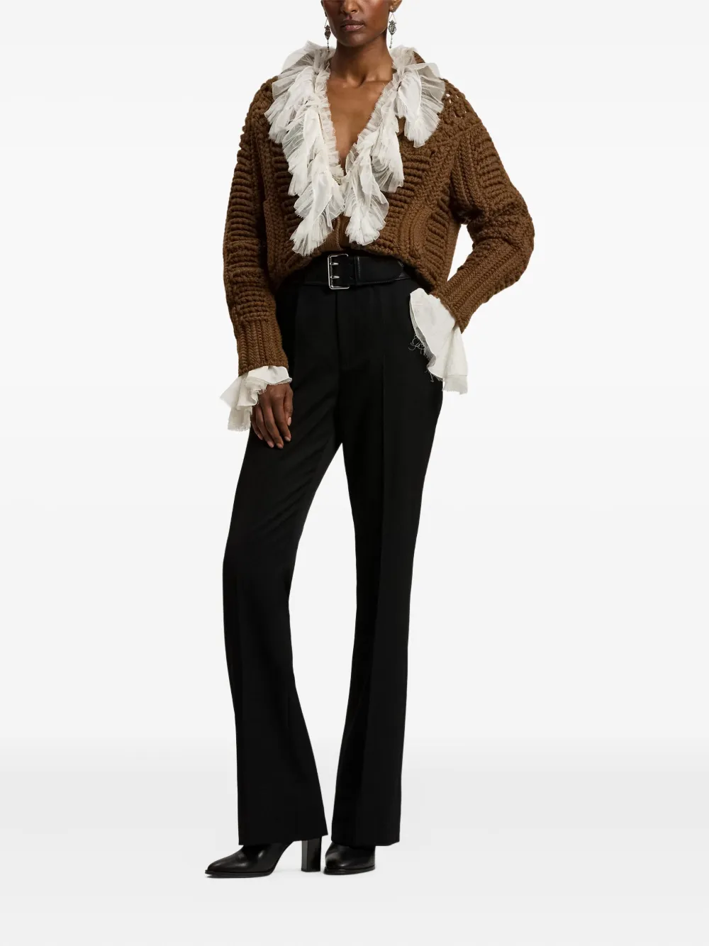 Ralph Lauren Collection Kensley blouse met ruches en klokmouwen - Beige
