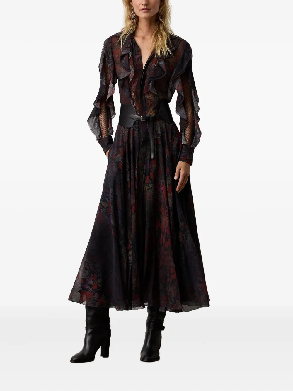 Ralph Lauren Collection Midi-jurk met bloemenprint - Zwart