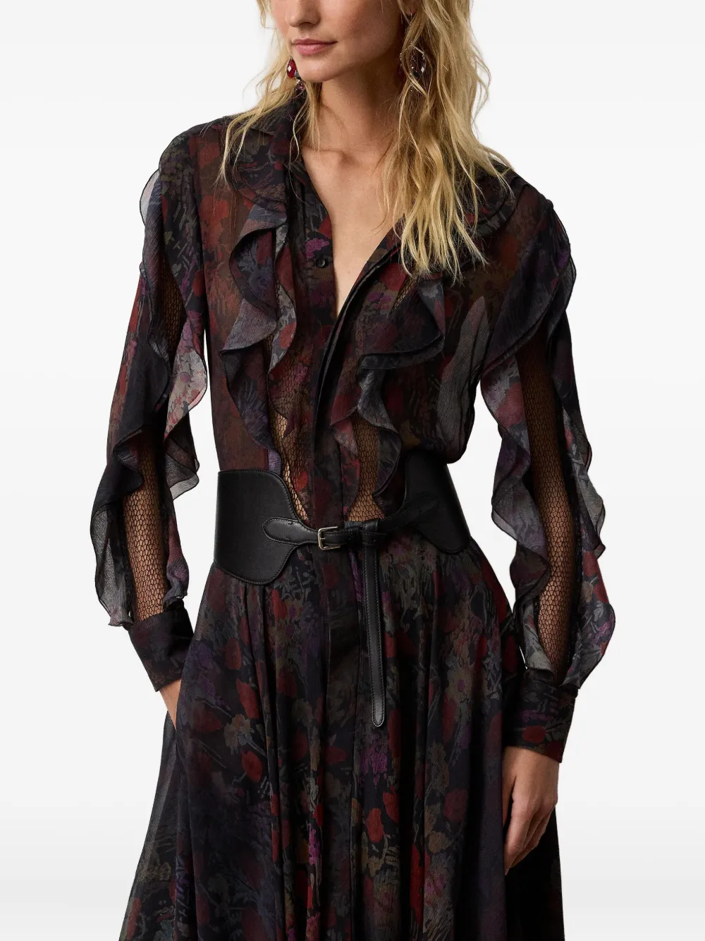 Ralph Lauren Collection Midi-jurk met bloemenprint Zwart