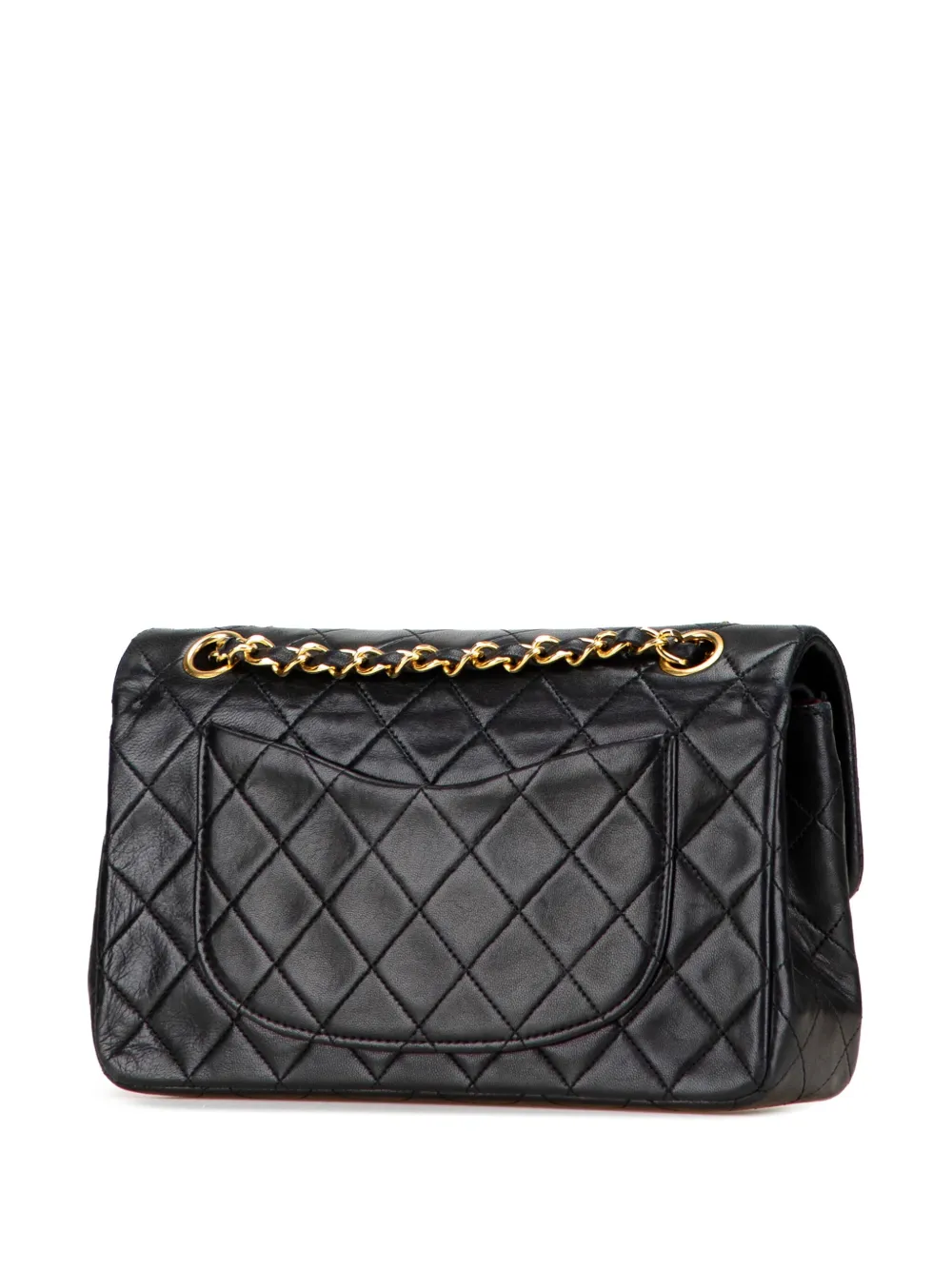 Pre-owned Chanel 1989-1991 Small Classic Lambskin Double Flap Shoulder Bag In Black