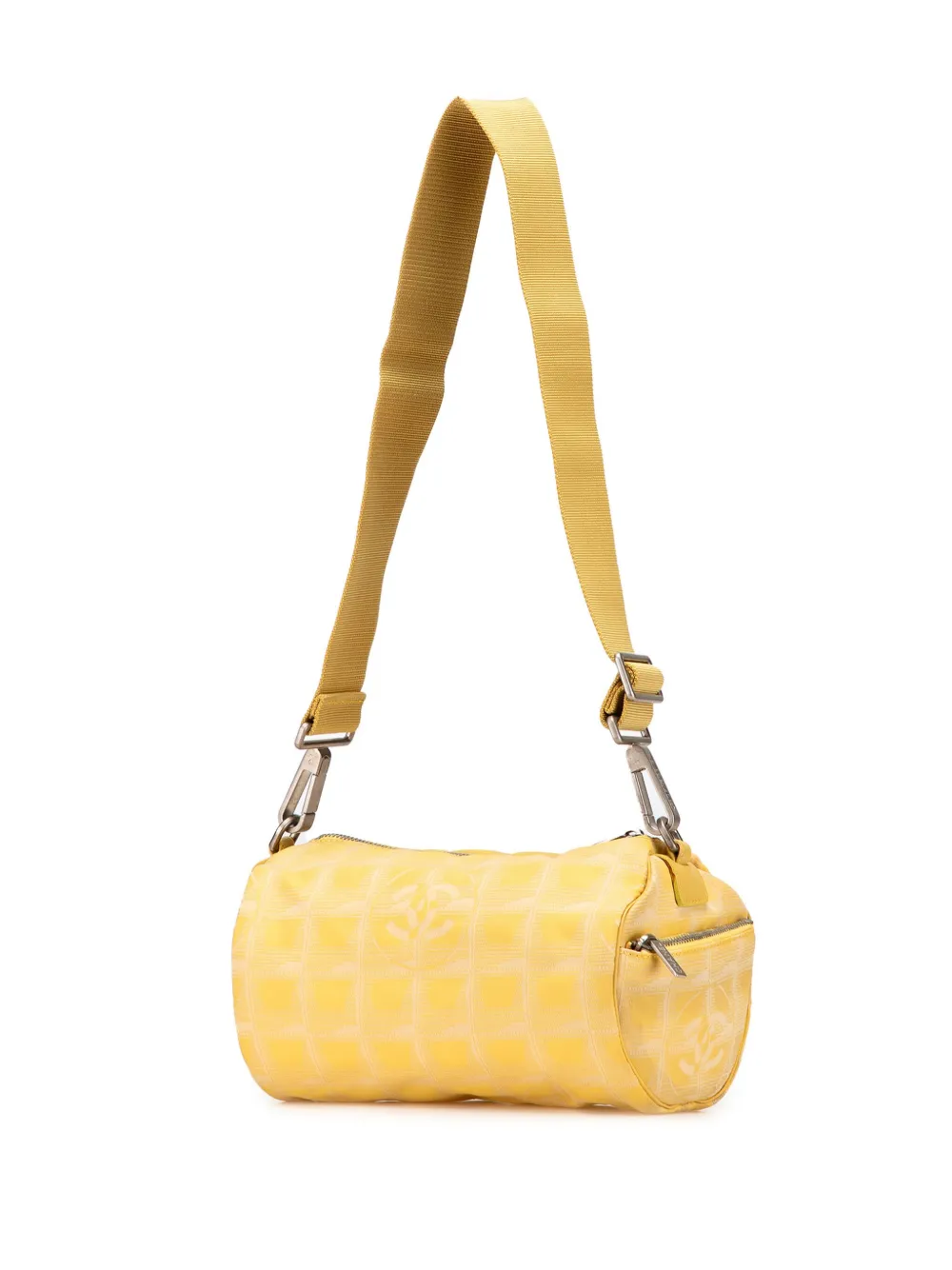 Pre-owned Chanel 2002-2003 New Travel Line Nylon Barrel Shoulder Bag In Yellow