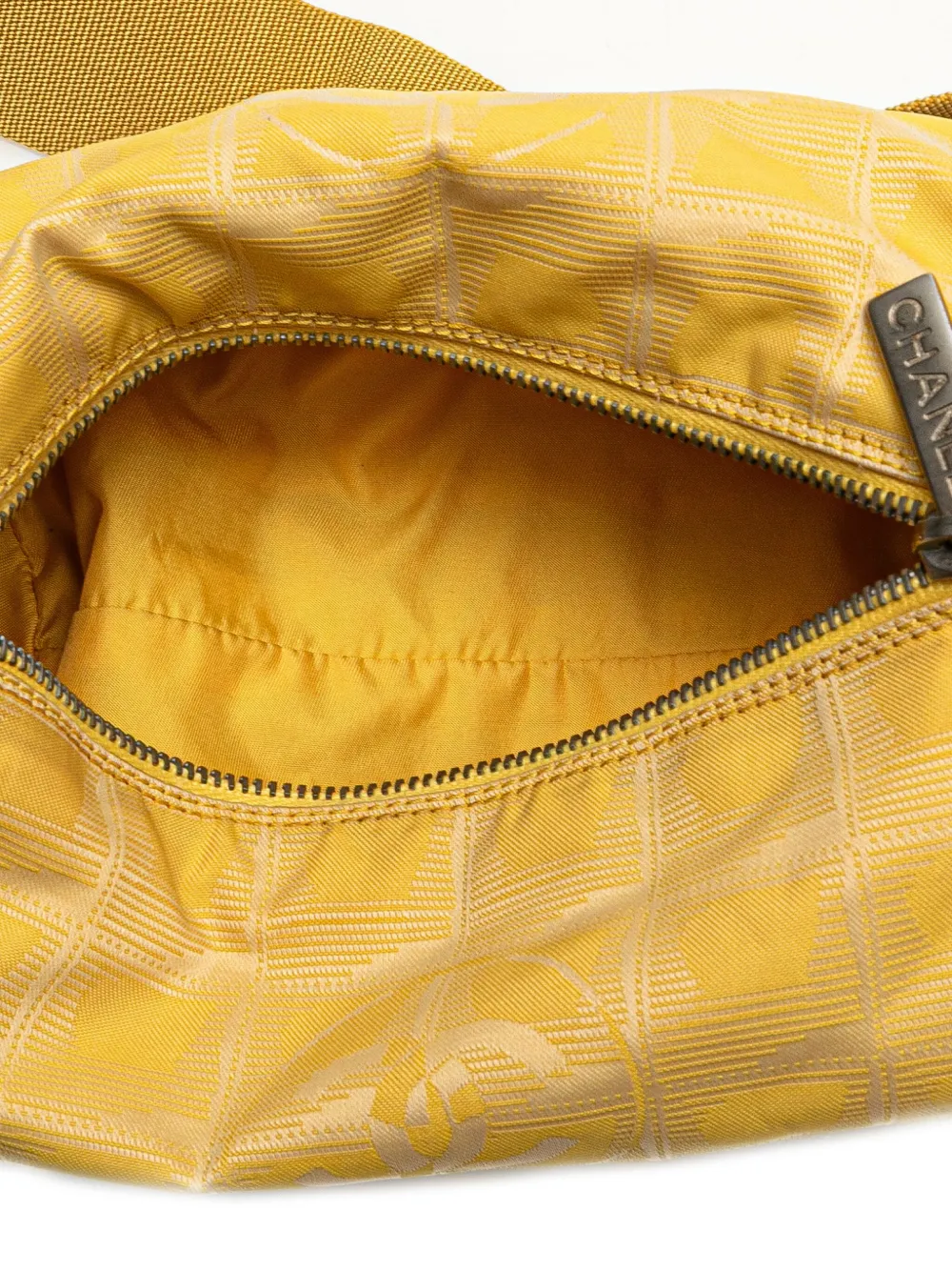 Pre-owned Chanel 2002-2003 New Travel Line Nylon Barrel Shoulder Bag In Yellow