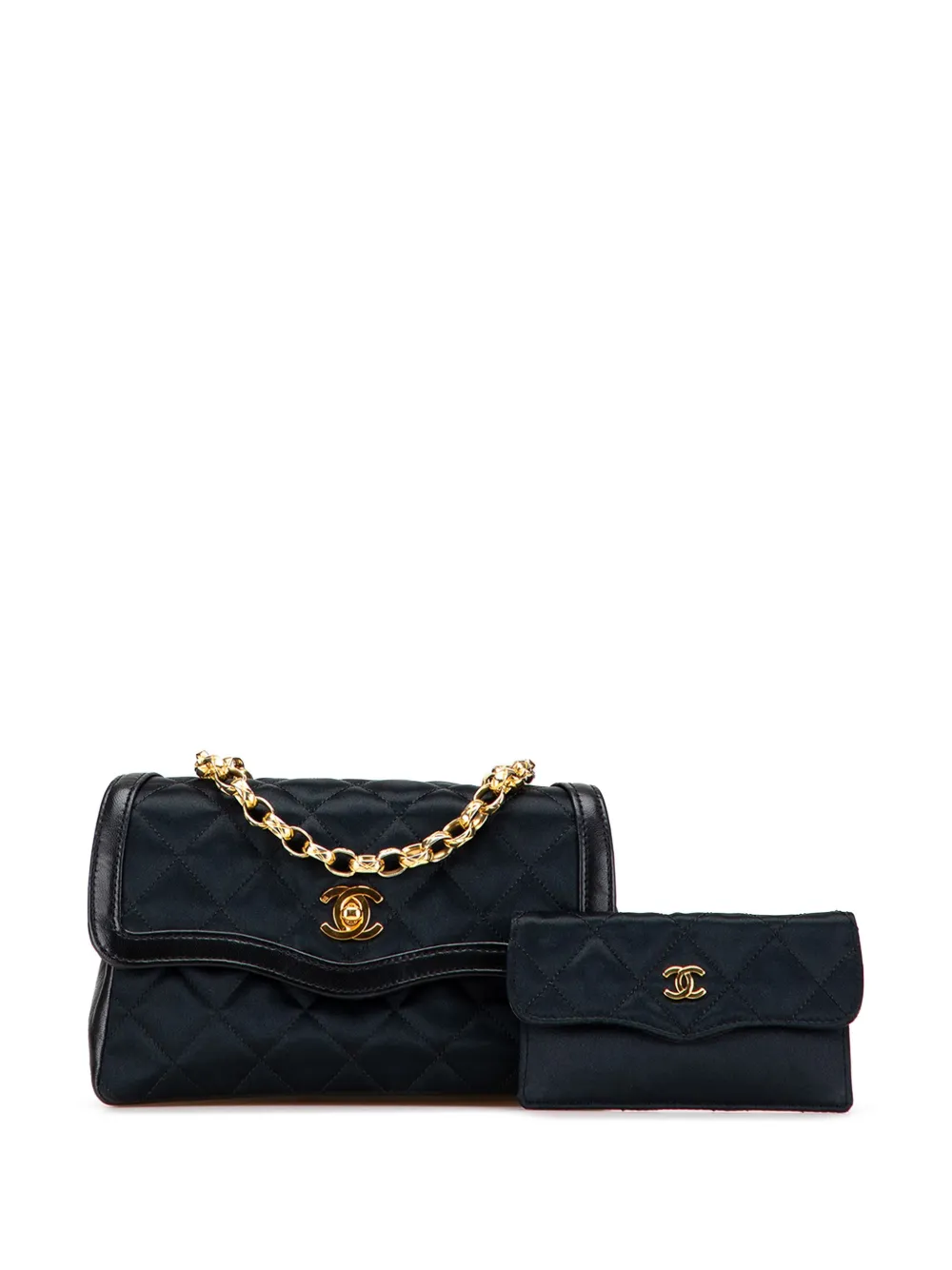 1989-1991 Cc Quilted Satin Bijoux Chain Single Flap Crossbody Bag