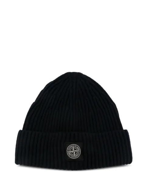 Stone Island ribbed logo-patch beanie hat