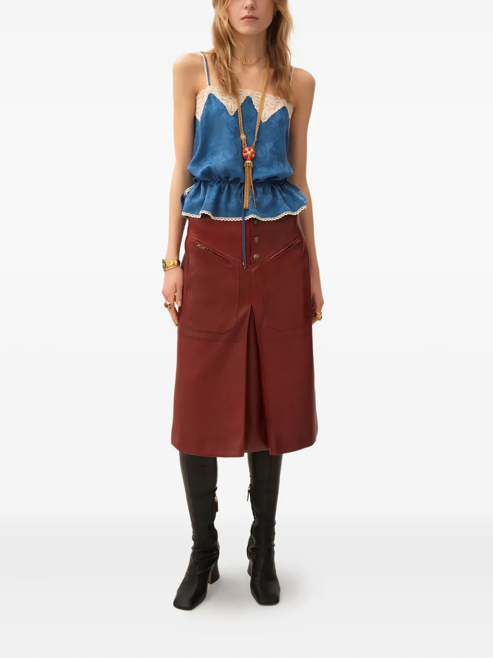 Chloé pocketed leather midi straight skirt - Rood
