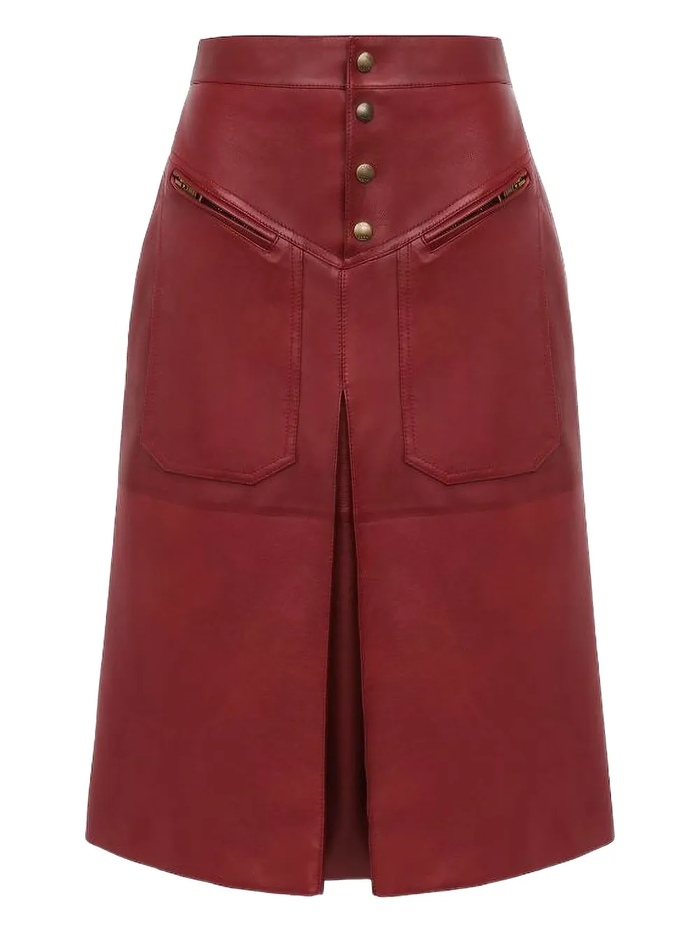 Chloé Pocketed Leather Midi Straight Skirt In Red