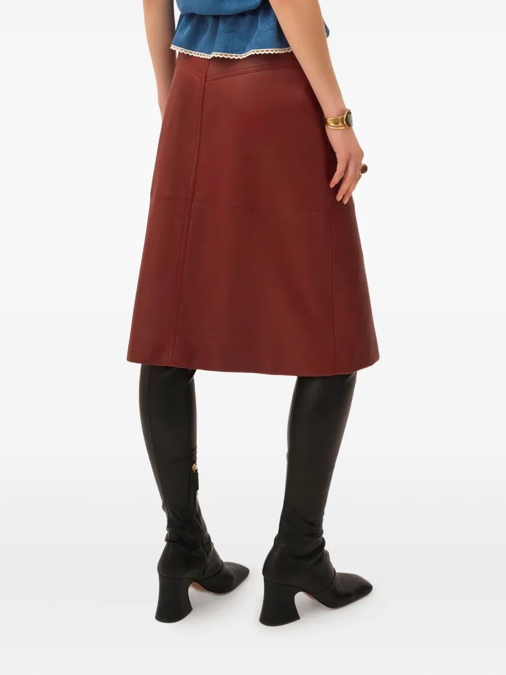 Chloé Pocketed Leather Midi Straight Skirt In Red