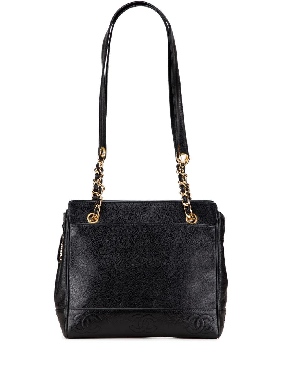 CHANEL Pre-Owned 1996-1997 トリプル ココマーク キャビア トートバッグ - ブラック CHANEL Pre-Owned 1996-1997 トリプル ココマーク キャビア トートバッグ - ブラック