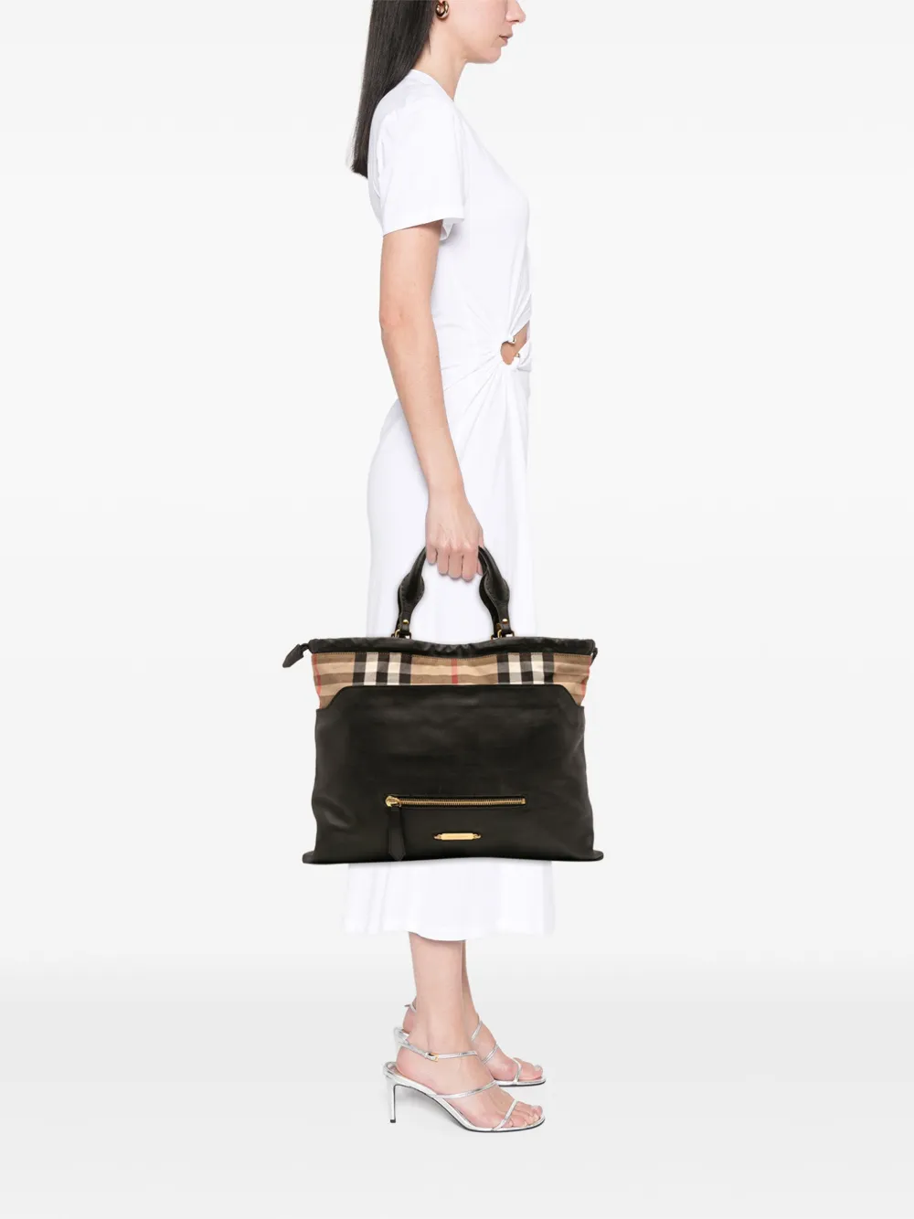 Burberry Pre-Owned 2000-2017 House Check Trimmed Leather Big Crush Convertible Tote satchel | Pre-Owned | Image 2