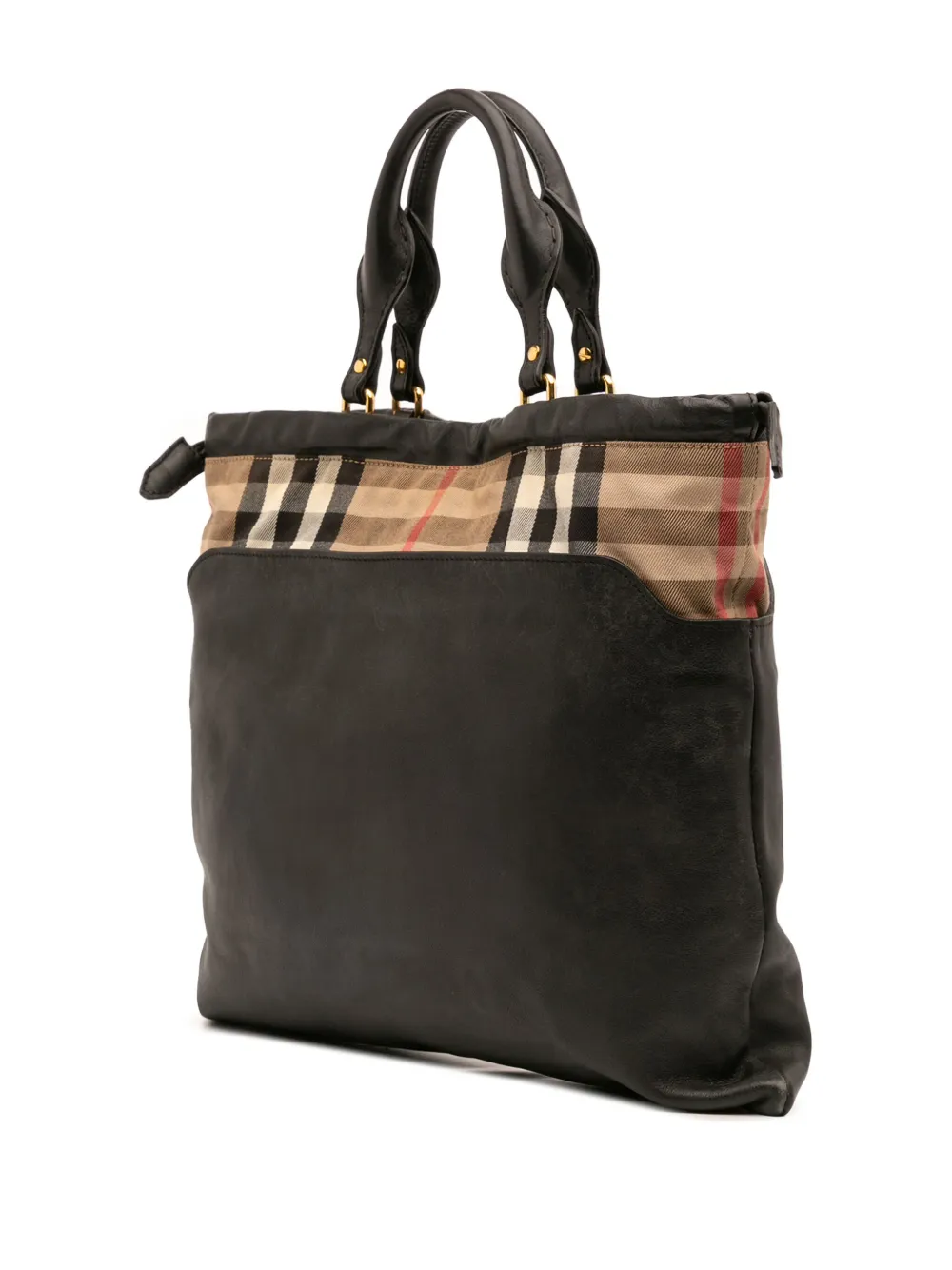 Pre-owned Burberry 2000-2017 House Check Trimmed Leather Big Crush Convertible Tote Satchel In Black