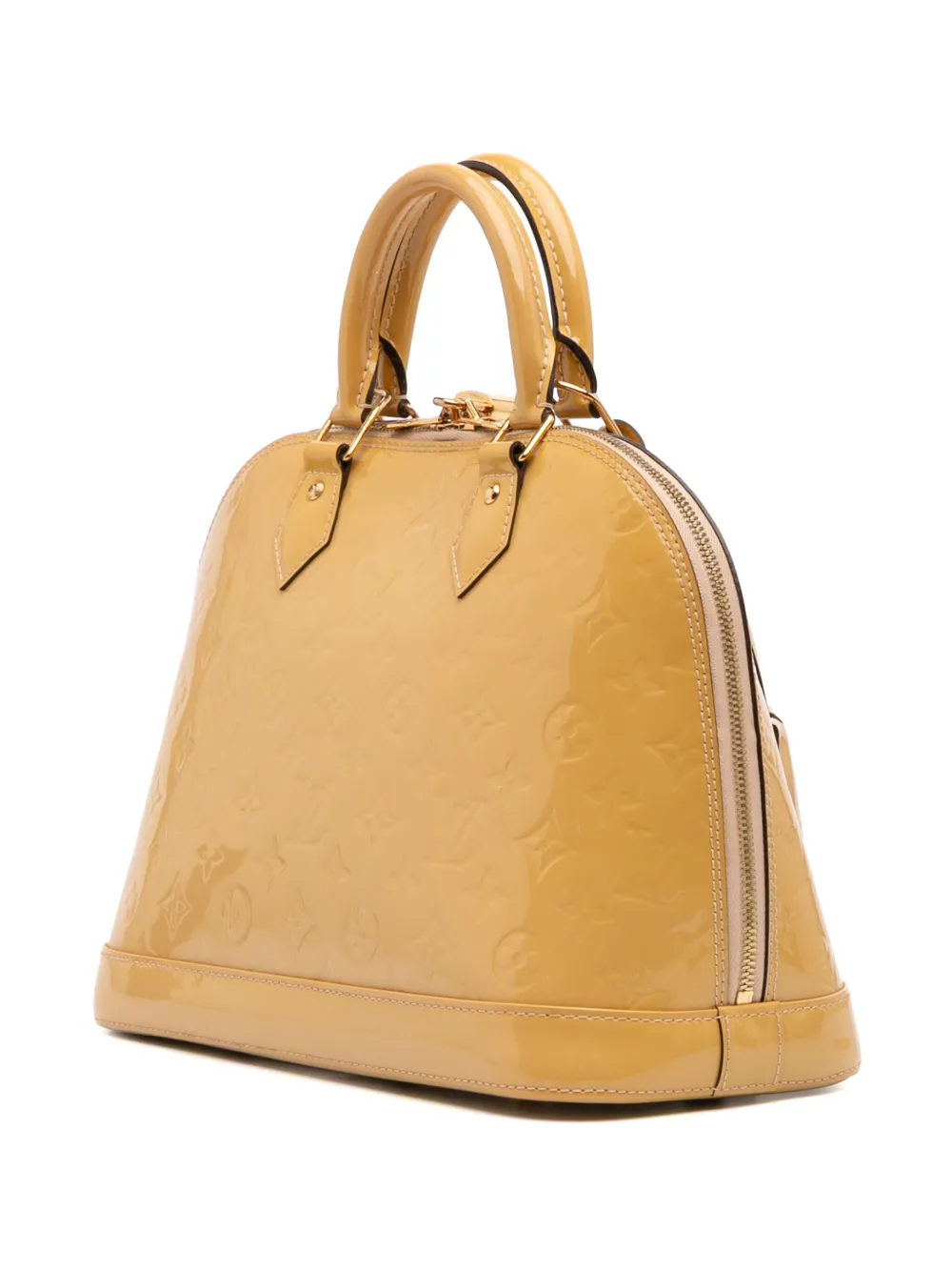 Pre-owned Louis Vuitton 2014 Monogram Vernis Alma Pm Handbag In Brown
