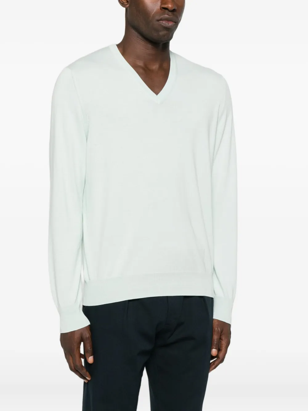 Gran Sasso V-neck Long-sleeved Sweater In Green