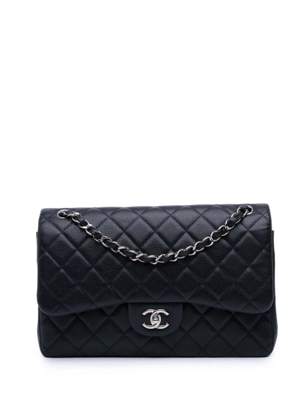CHANEL Pre-Owned 2013-2014 ジャンボ クラシック キャビア ダブルフラップ ショルダーバッグ - ブルー CHANEL Pre-Owned 2013-2014 ジャンボ クラシック キャビア ダブルフラップ ショルダーバッグ - ブルー