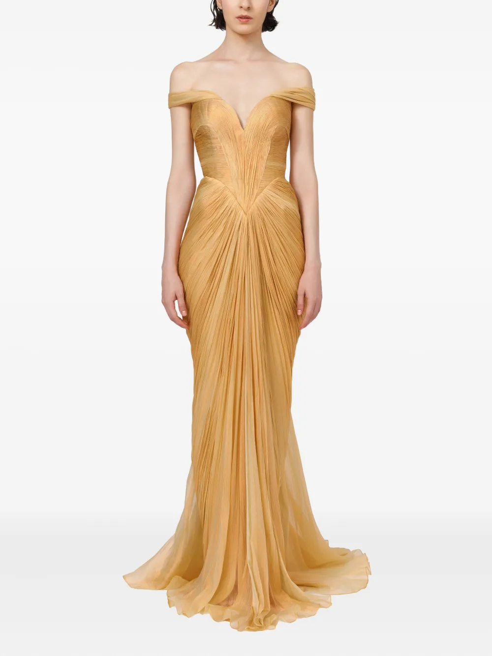 Iris Serban off-shoulder pleated dress - Geel