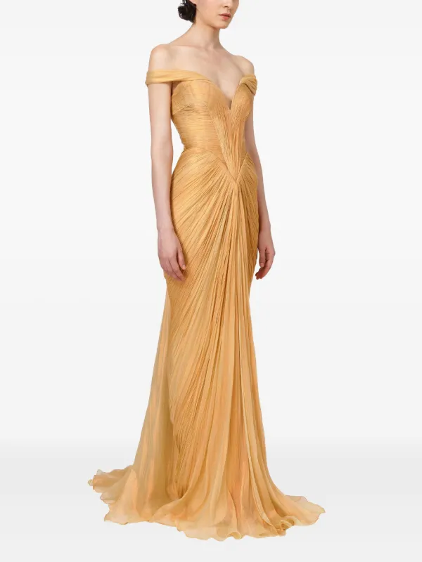 Iris Serban off-shoulder Pleated Dress Yellow FARFETCH IL