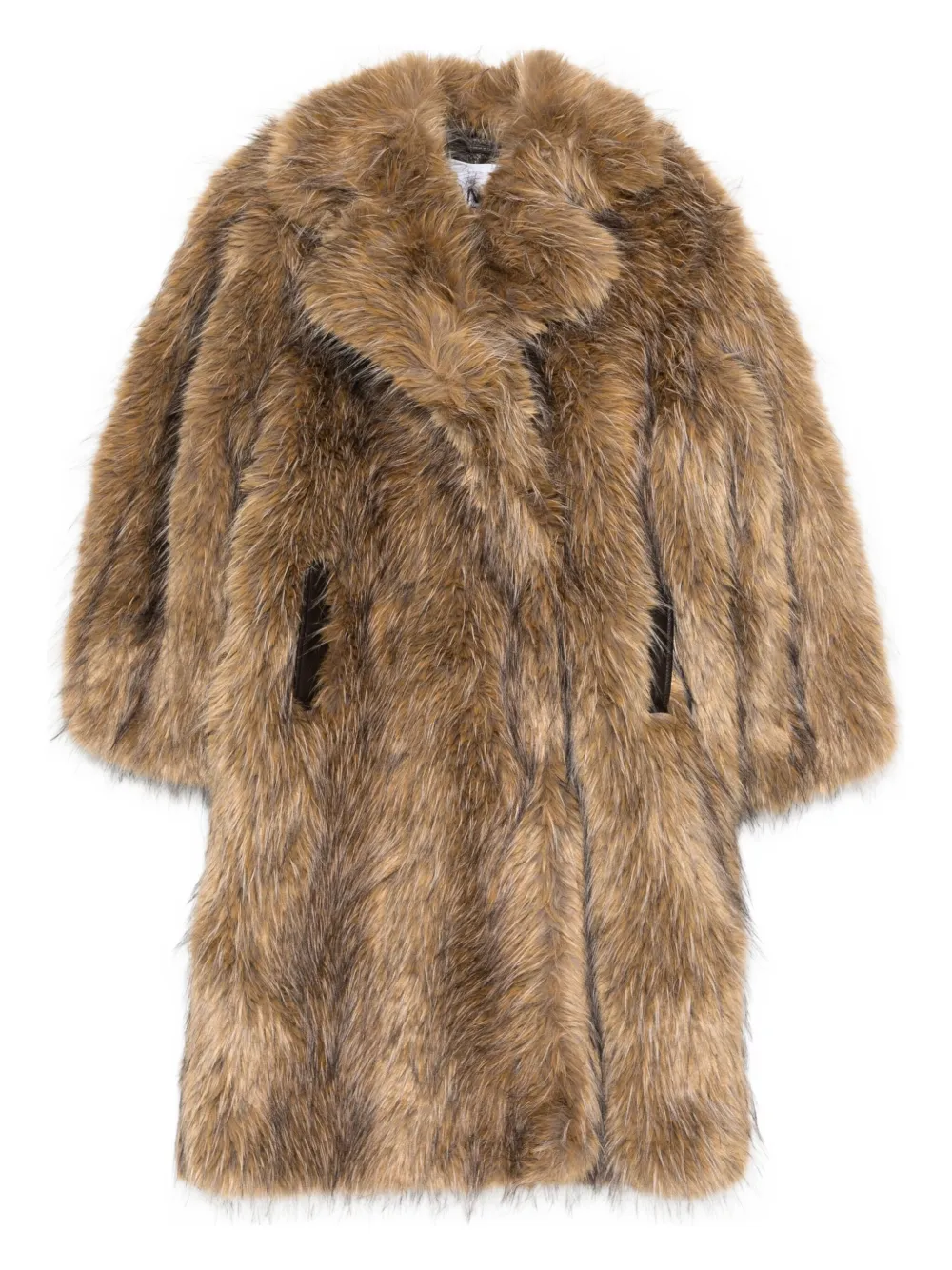 Ganni Notched-lapel Faux-fur Coat In Brown