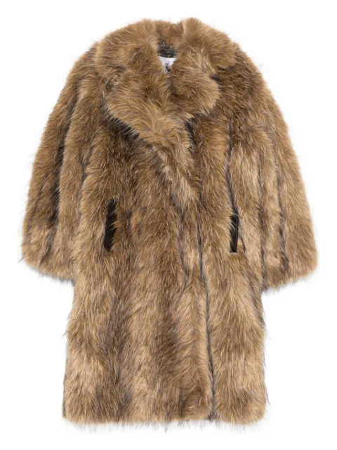 GANNI notched-lapel faux-fur coat