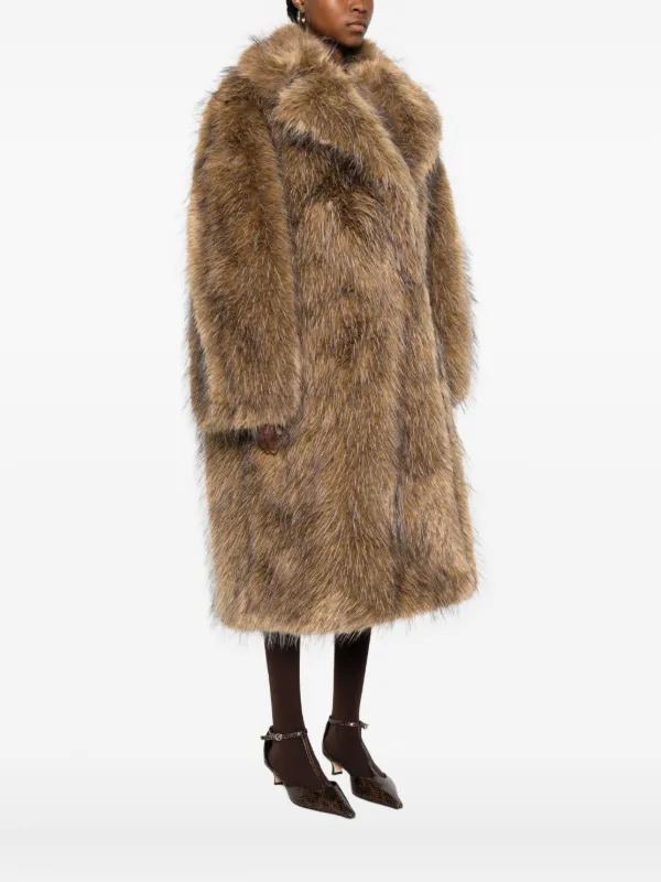 GANNI notched-lapel faux-fur Coat | Neutrals | FARFETCH