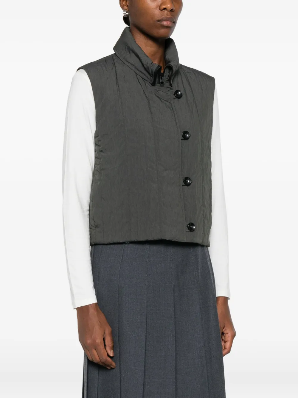 Low Classic Quilted Button-fastening Vest In Gray