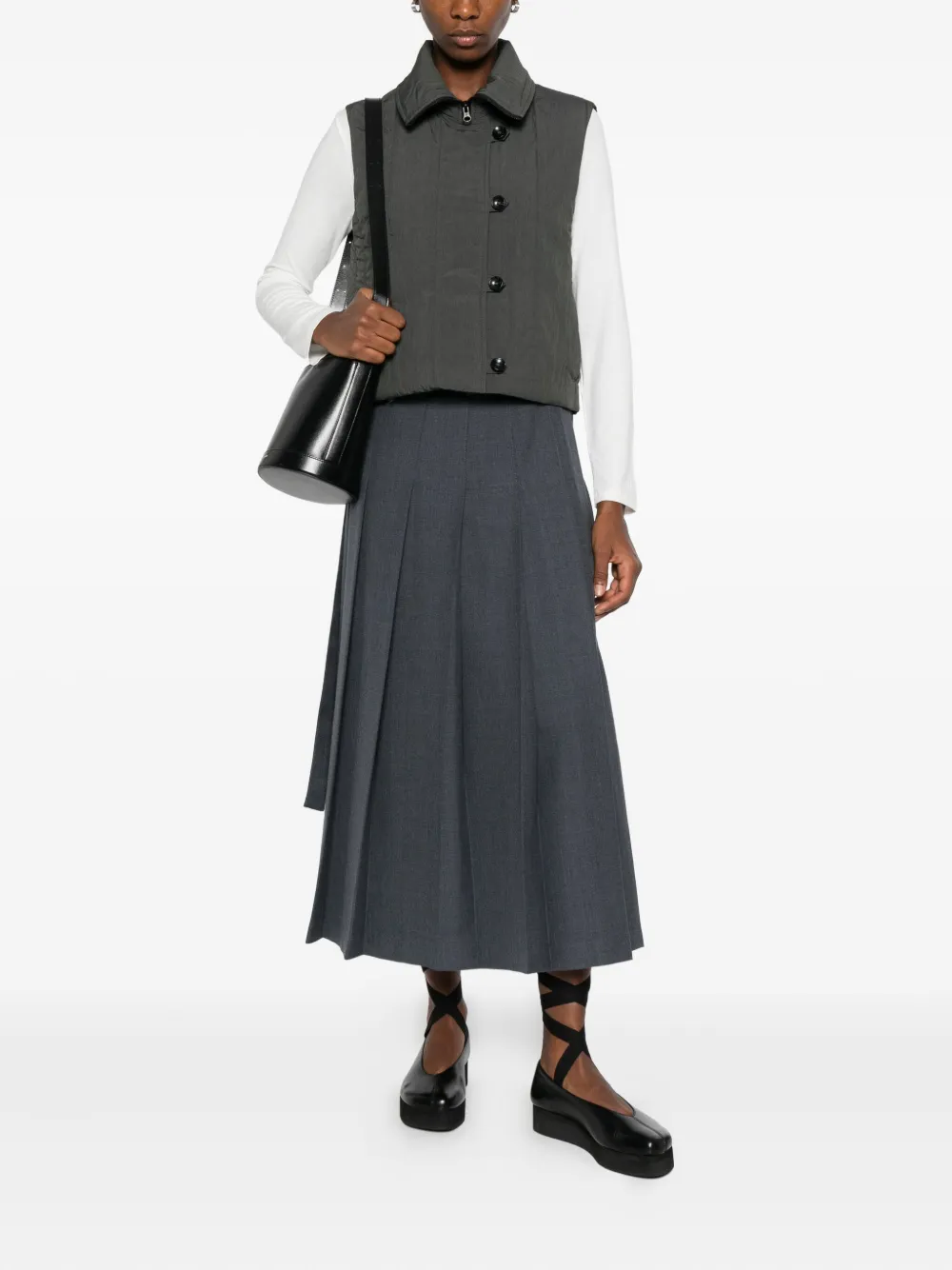 Low Classic Quilted Button-fastening Vest In Gray