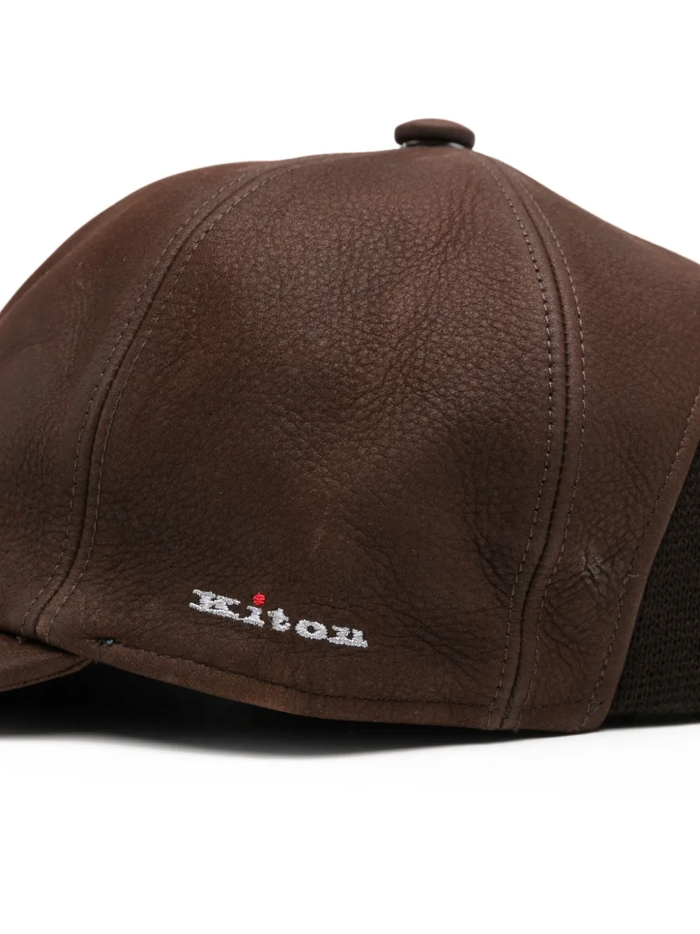 Kiton Leren honkbalpet met geborduurd logo Bruin