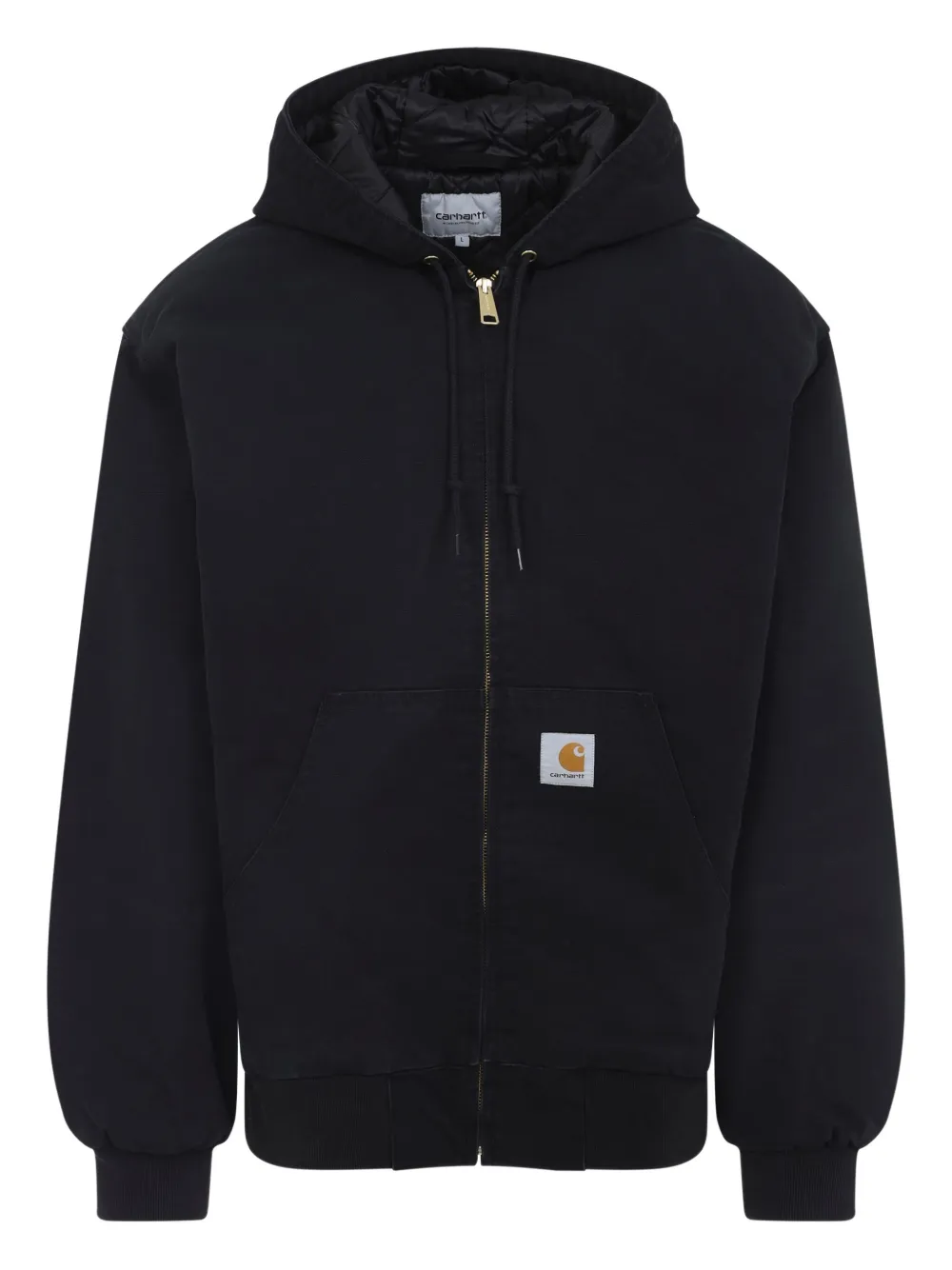 Carhartt Hooded Jacket With Pockets And Ribbed Finish In Black