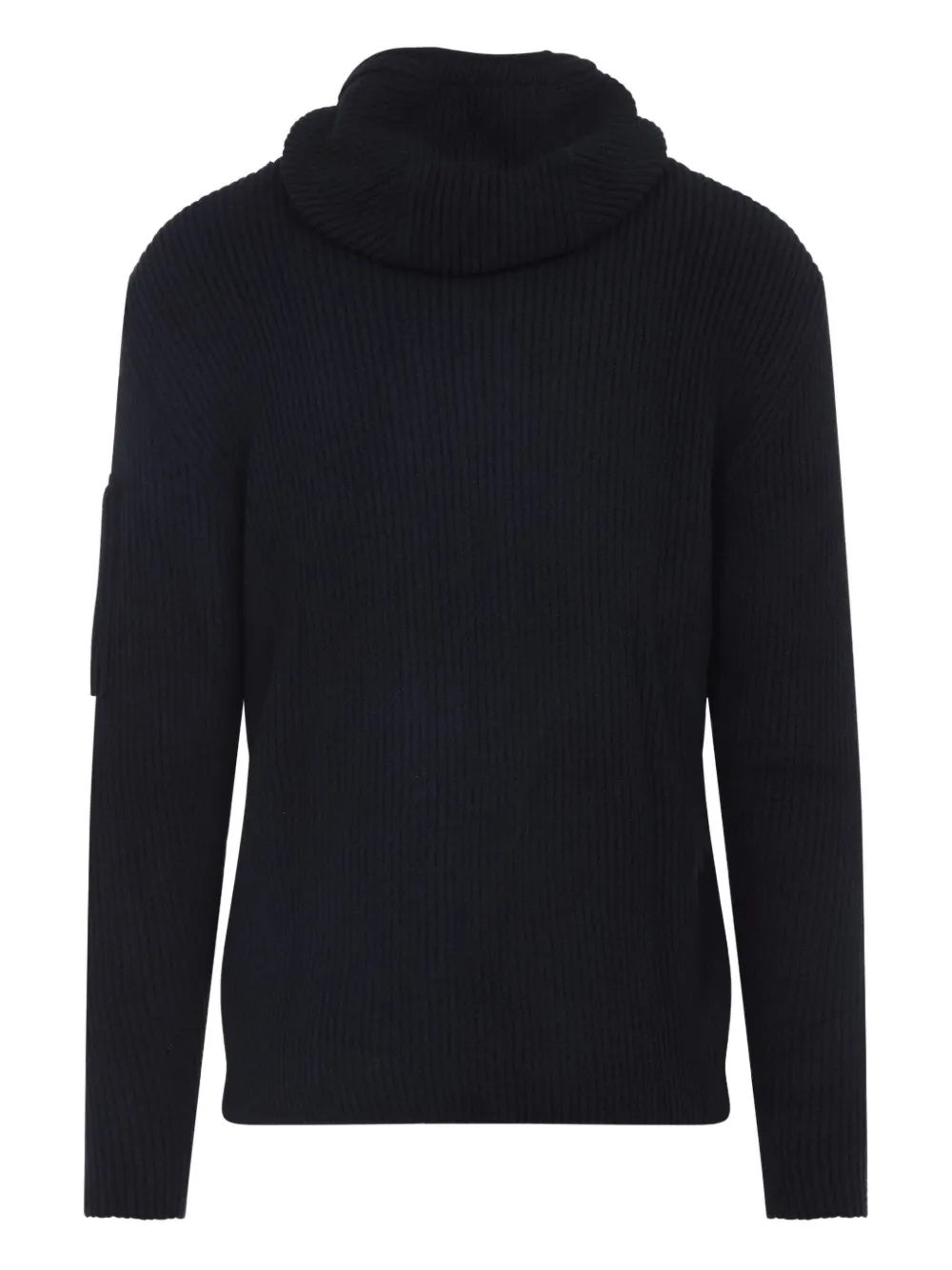 C.p. Company Signature Lens Ribbed Knit Cardigan With Hood In Blue