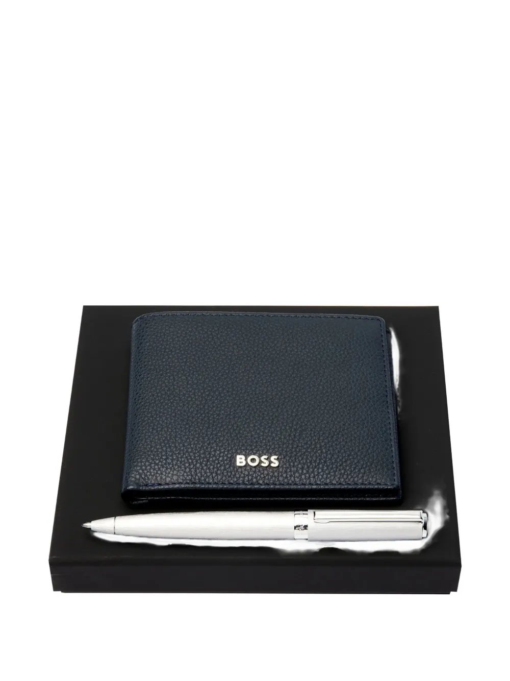 Hugo Boss Leather-textured Wallet Pen Set In Black