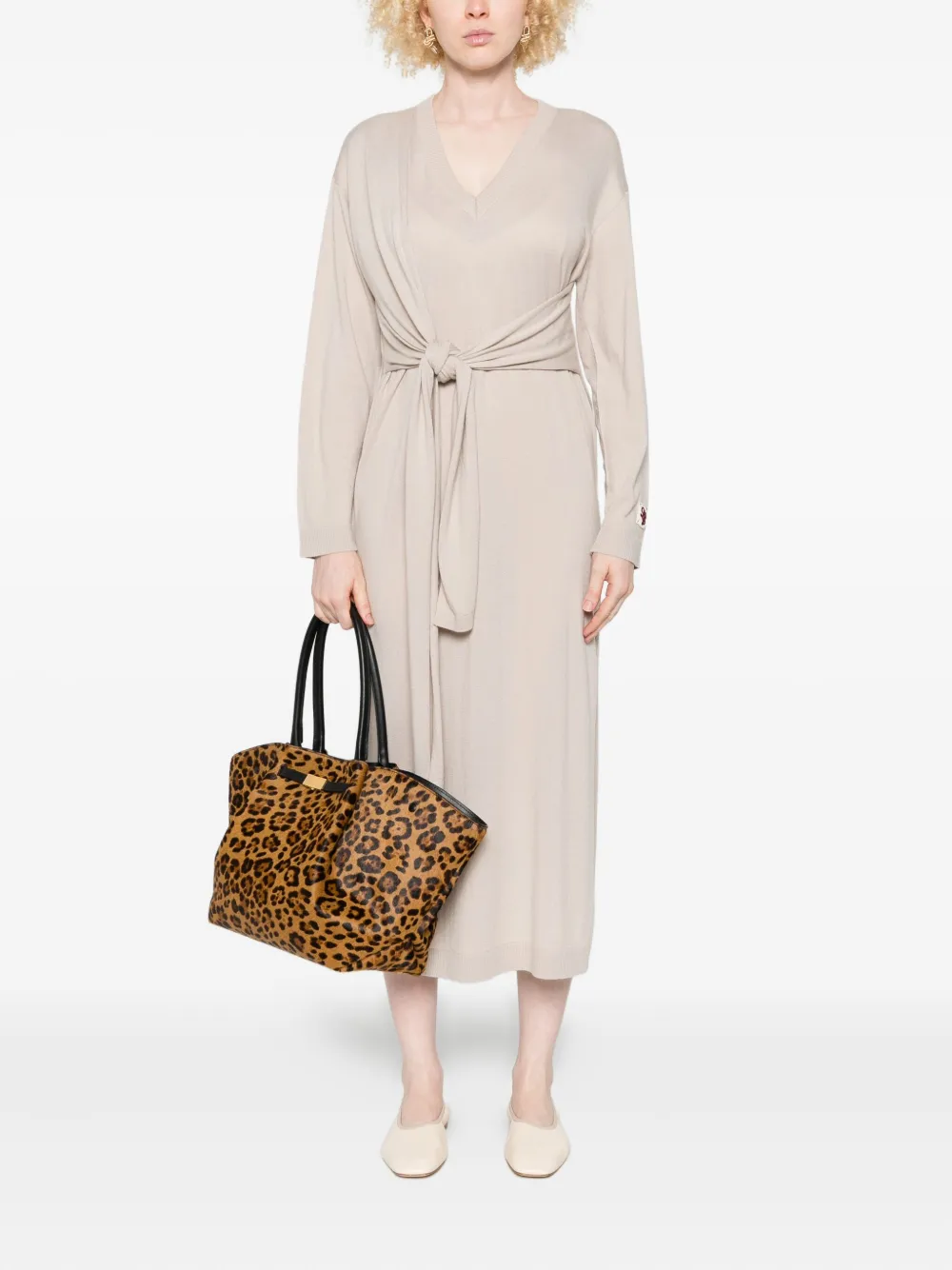 LIU JO Midi-jurk met V-hals en gestrikte voorkant - Beige