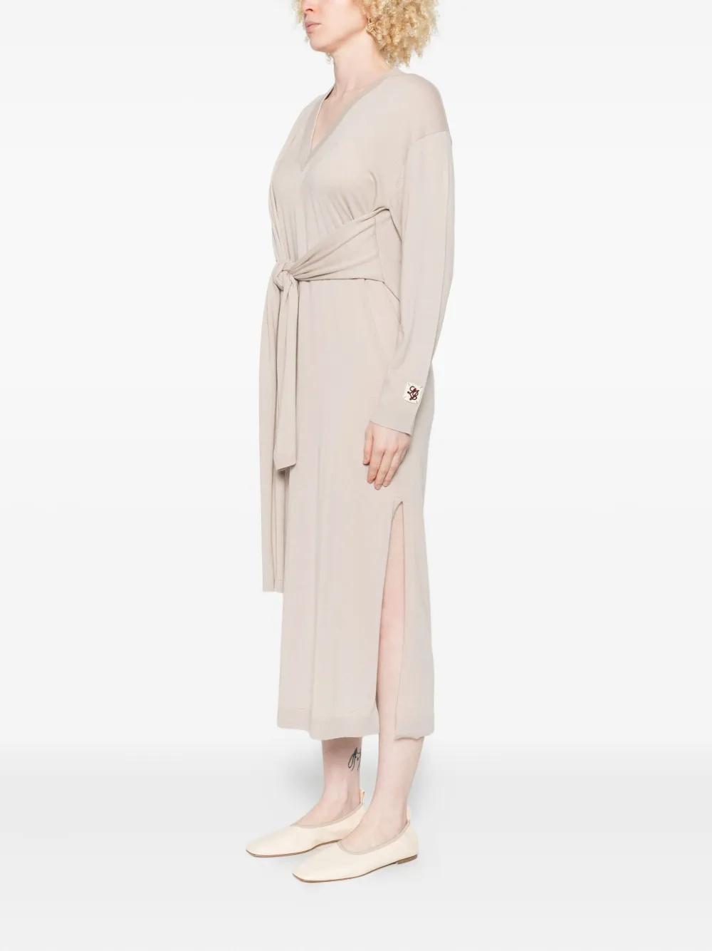 Liu •jo Tie-front V-neck Midi Dress In Yellow