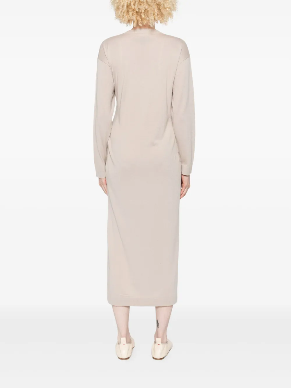 LIU JO Midi-jurk met V-hals en gestrikte voorkant Beige