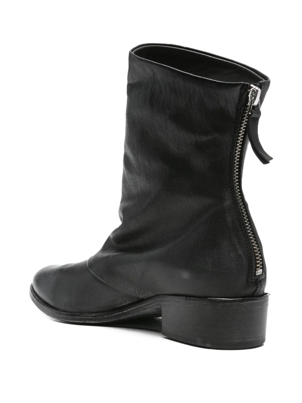 Moma Riga Zip leren enkellaarzen Zwart