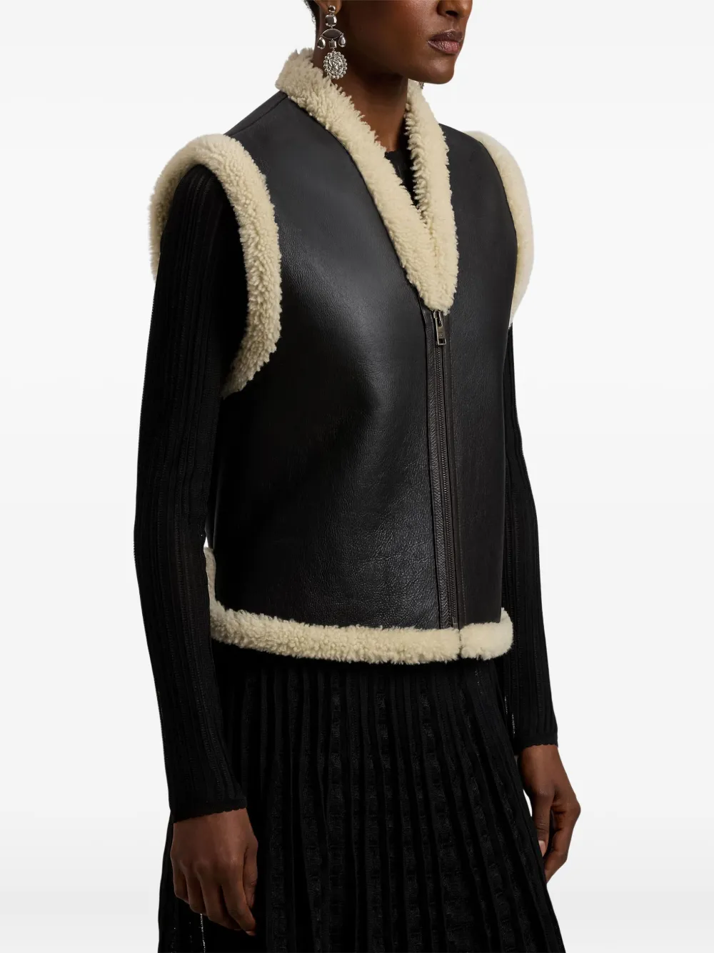 Ralph Lauren Shearling-trim Leather Vest In Brown