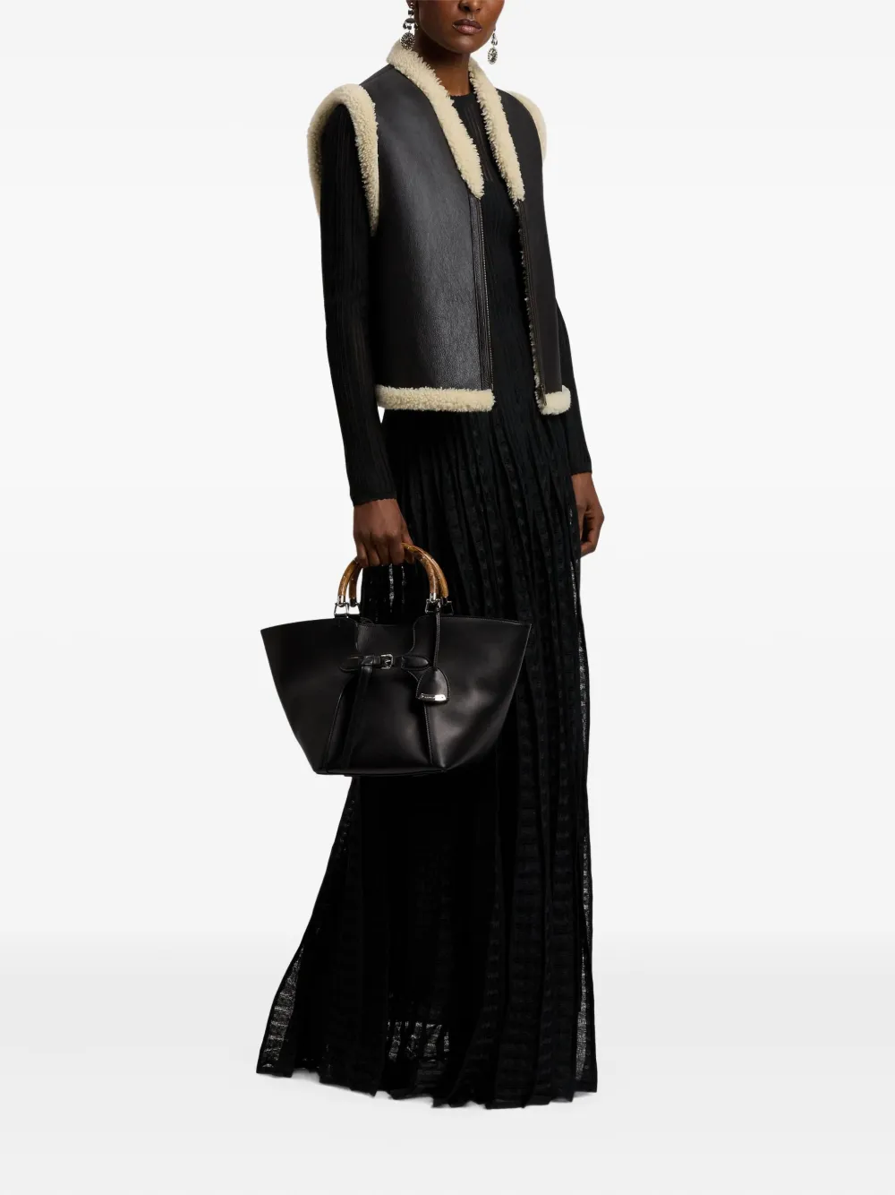 Ralph Lauren Shearling-trim Leather Vest In Brown