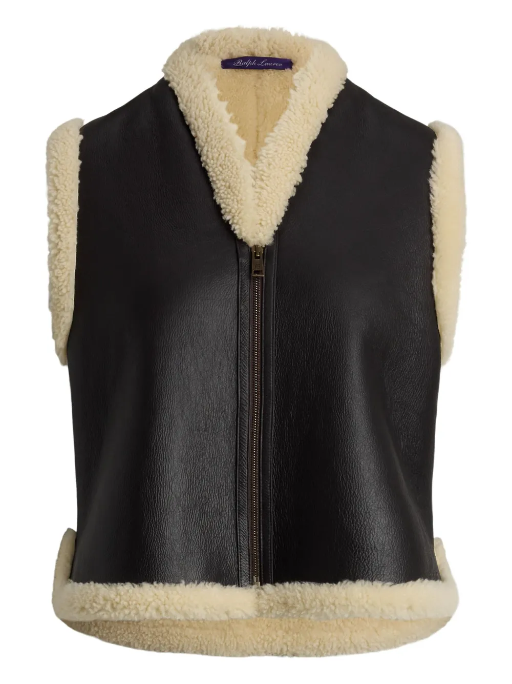 Ralph Lauren Shearling-trim Leather Vest In Brown