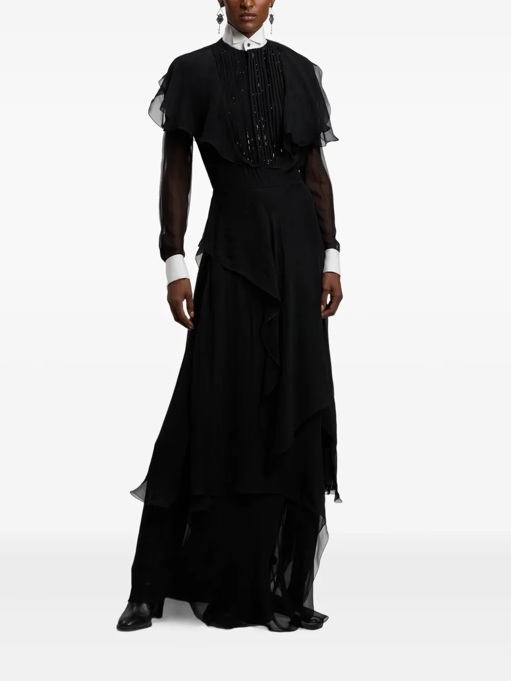 Ralph Lauren Collection Zijden maxi-avondjurk met kralen en plooien - Zwart