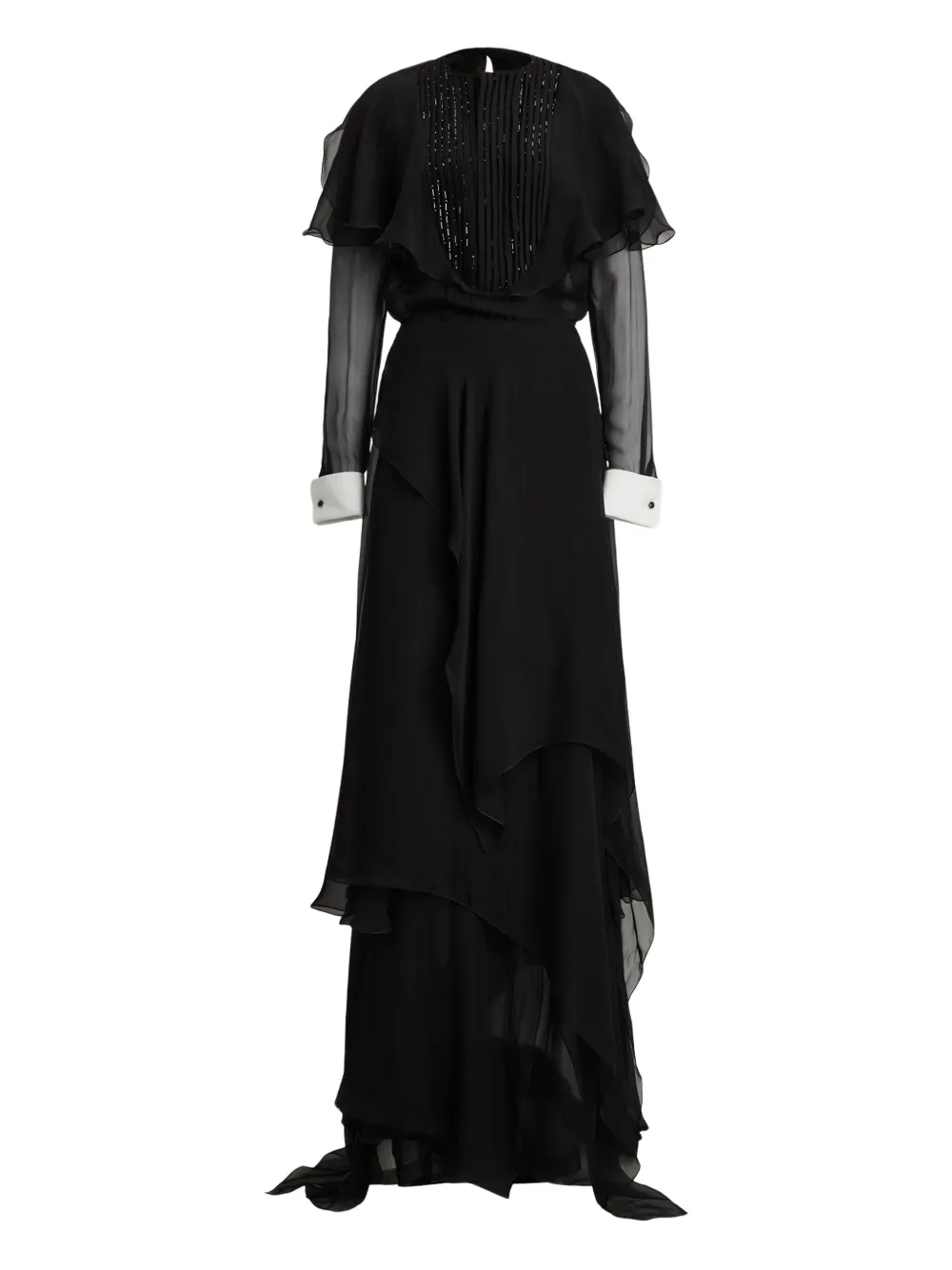 Ralph Lauren Beaded-pleated Silk Maxi Gown In Black