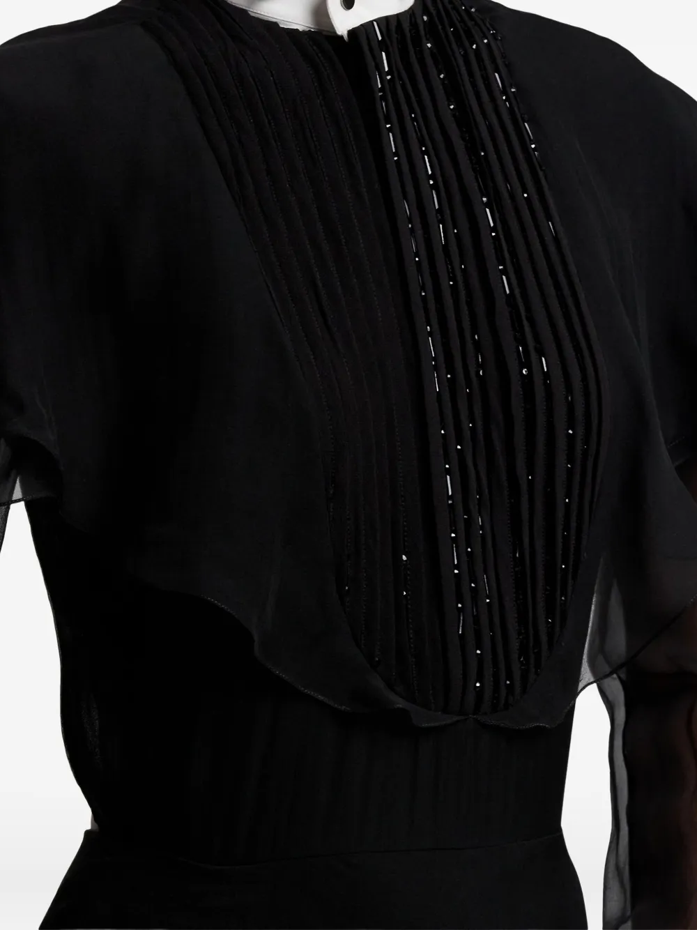 Ralph Lauren Beaded-pleated Silk Maxi Gown In Black