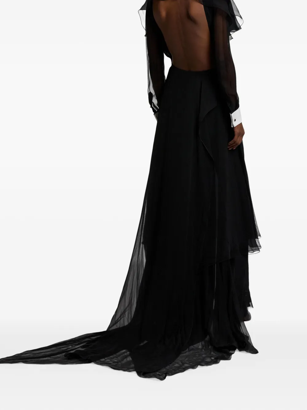 Ralph Lauren Beaded-pleated Silk Maxi Gown In Black