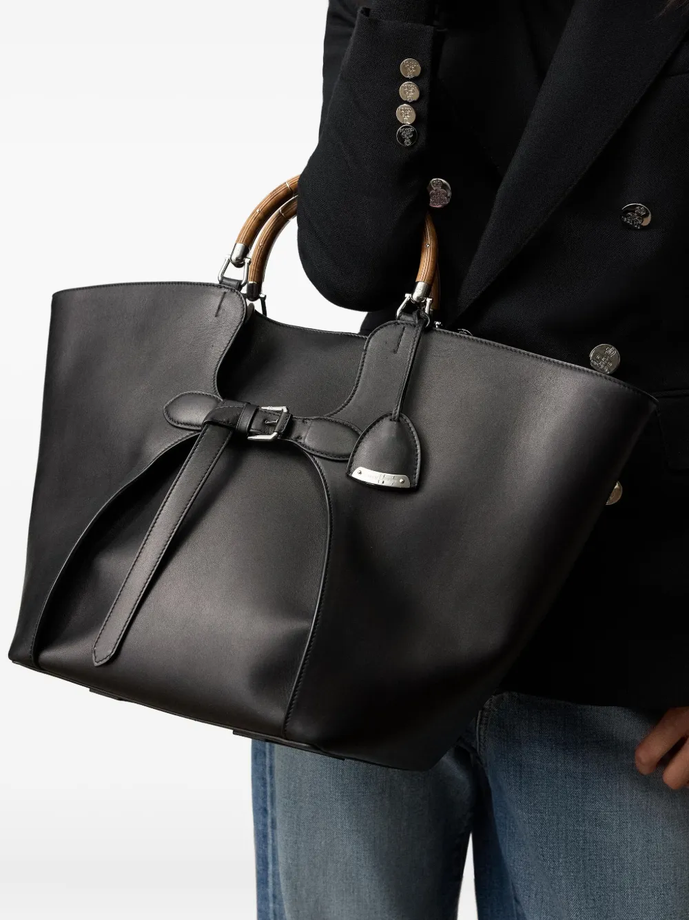 Ralph Lauren Collection large leather tote bag - Zwart