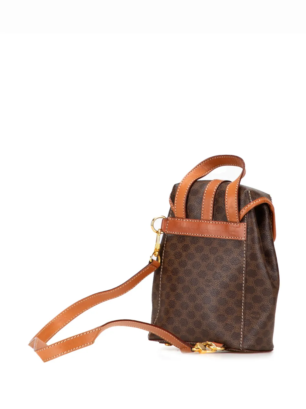 Pre-owned Celine 1995 Mini Macadam Coated Canvas Twin Backpack In Brown