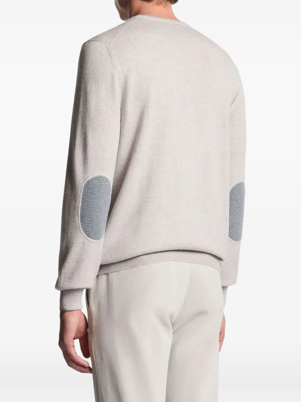 Fay Elbow-patch Crew-neck Sweater In Neutral