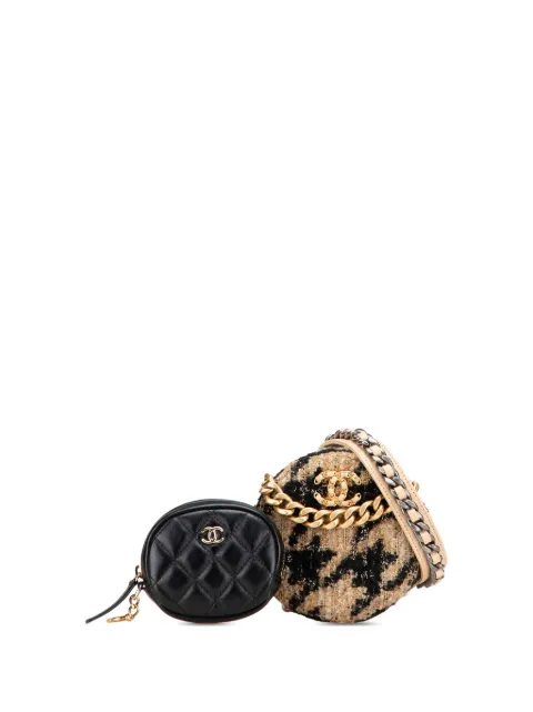 CHANEL Pre-Owned شنطة كروس بسلسلة وكلاتش تويد مستدير ومحفظة عملات معدنية 2019