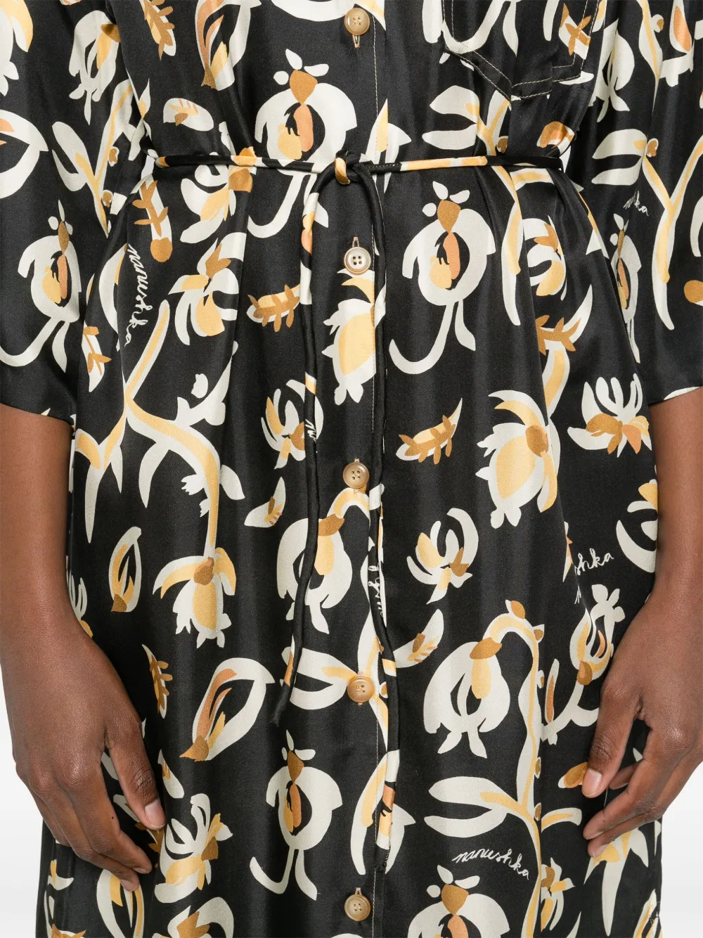 Nanushka Zijden maxi-jurk met bloemenprint Zwart