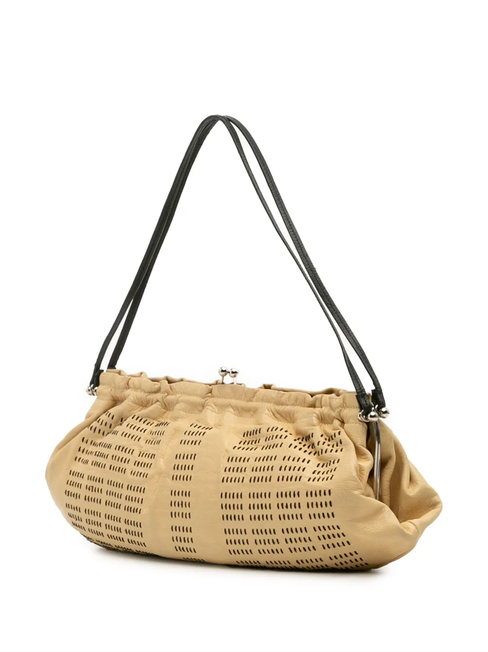 Pre-owned Miu Miu 2000-2025 Leather Kiss Lock Shoulder Bag In Brown
